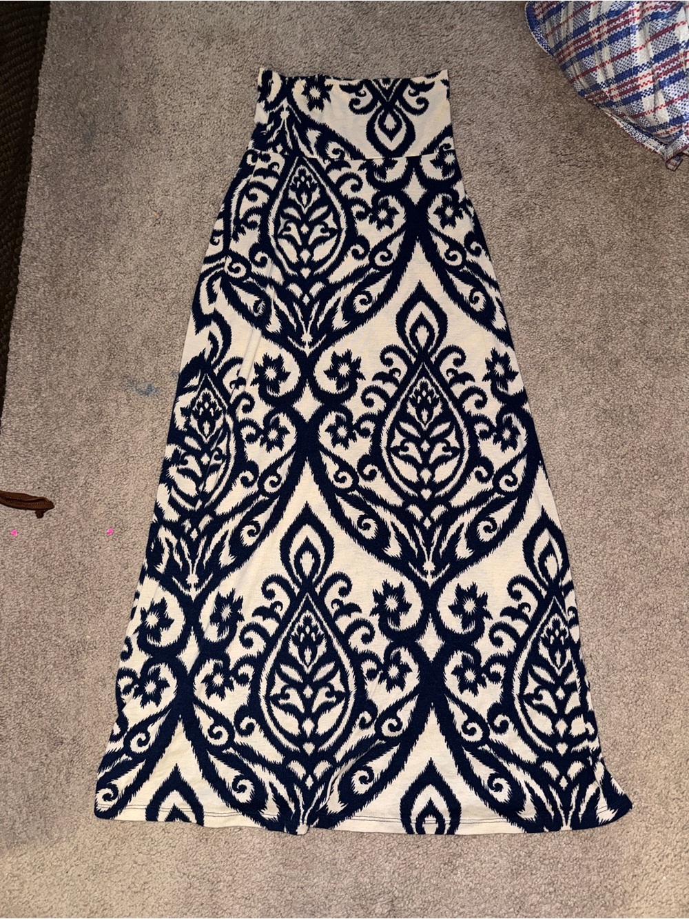 Promesa Navy and Cream Damask Maxi Skirt